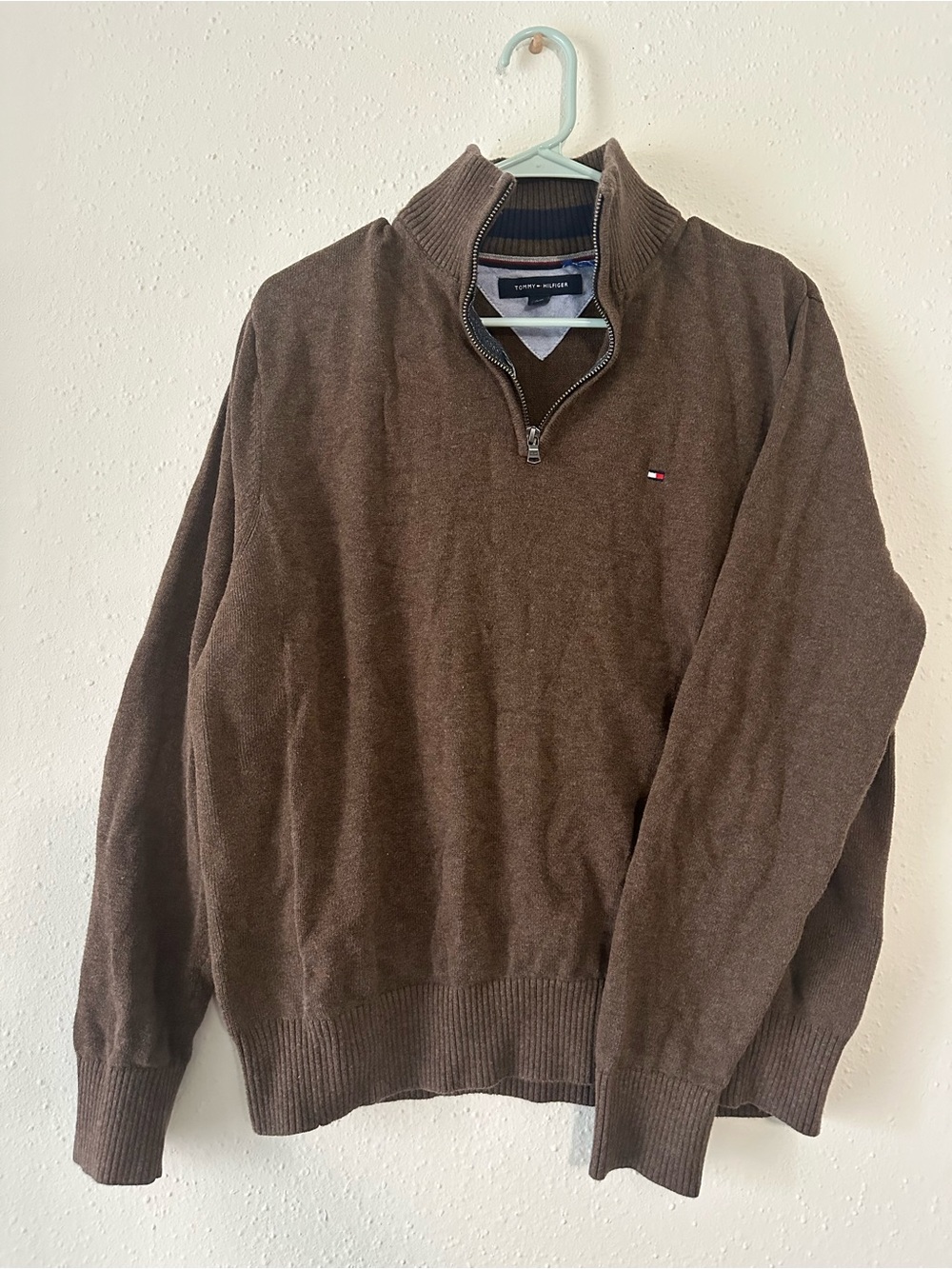 Tommy Hilfiger Men's Brown Zip-Neck Sweater 100% Cotton